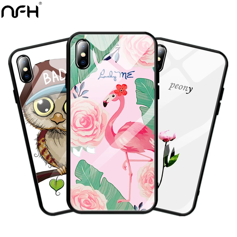NFH Модный узор стеклянный чехол для iPhone X Черный Мягкий силиконовый бампер