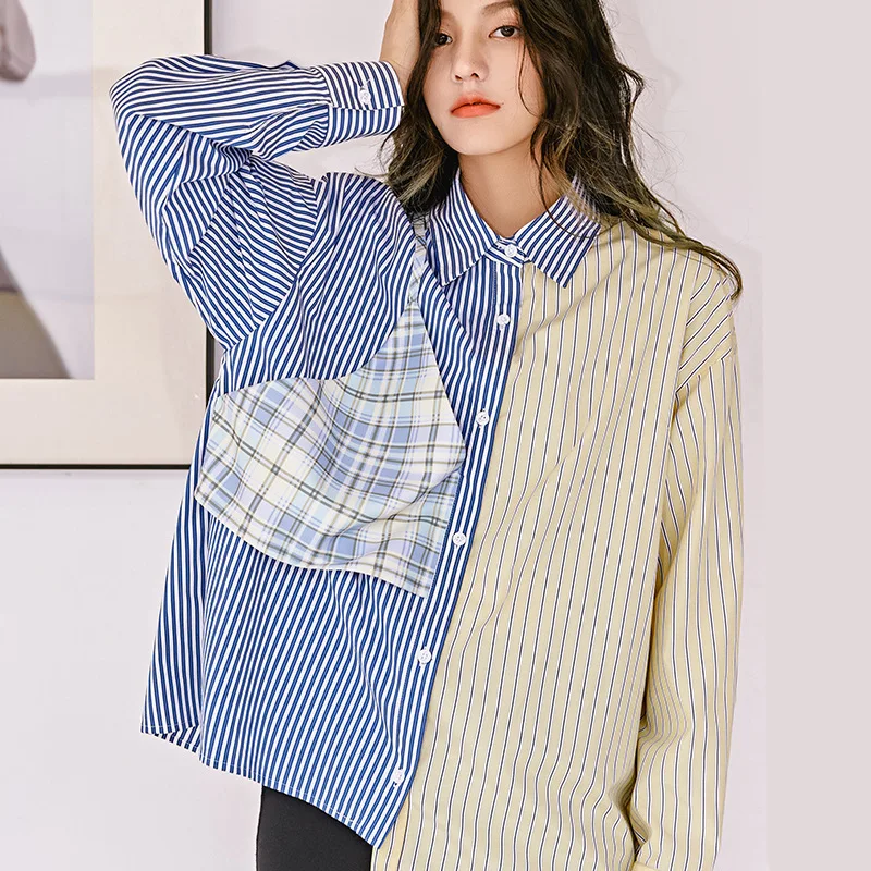Женская рубашка LANMREM can ship в цветную полоску с длинным рукавом YH896 весенняя 2020| |