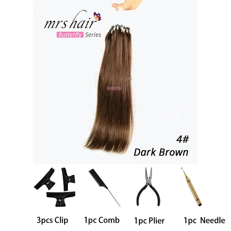 #4 MRSHAIR, прямые волосы на микро-кольцах, 1"-24", 1 г/шт., 50 шт., волосы Remy для наращивания на микро-кольцах - Цвет: #4