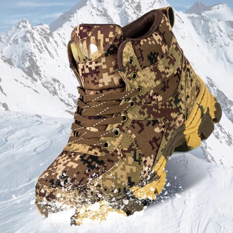 

Men's and women's wool snow boots 2021 new men's and women's camouflage snow cotton non-slip rubber sole mid-tube cotton shoes