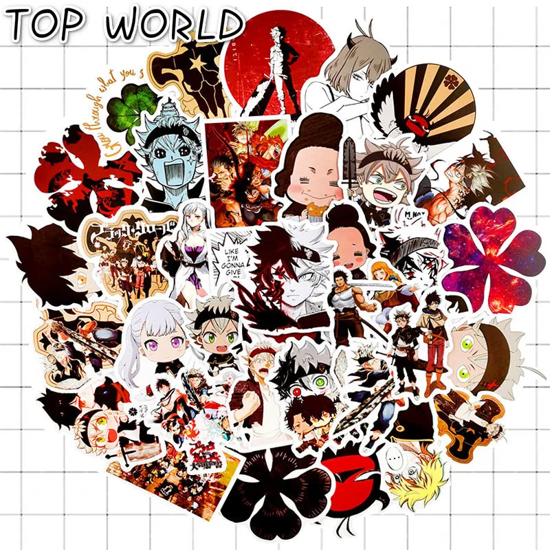10/50pcs/set Black Clover Japanese Anime Stickers For Toy Bicycle Motorcycle Scrapbook Skateboard Snowboard Laptop Luggage