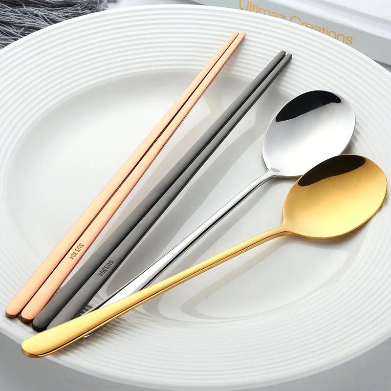 Золотые 18/10 корейские палочки для еды из нержавеющей стали набор ложек с длинной