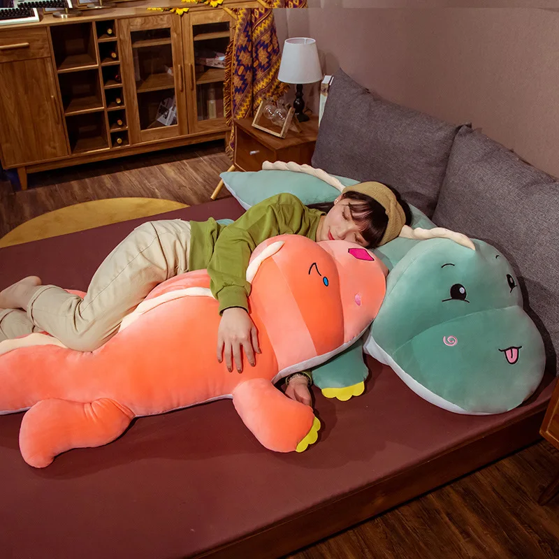

New oversized dinosaur plush toy pillow soft cute bed sleeping pillow couple bedside backrest pillow long pillow clip leg artifa