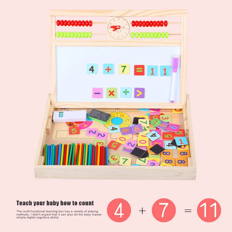 

2019 New Wooden Multifunctional Double-sided Drawing Board Learning Box Toys Kid Early Education Toy Kit