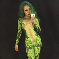 snake tattoo jumpsuit 3d printing leotard elastic rompers nightclub singer dancer performance clothing role costumes