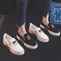 women flat casual shoes classic canvas shoes slip on women loafers bear embroidery vulcanize sneakers ladies lazy shoes