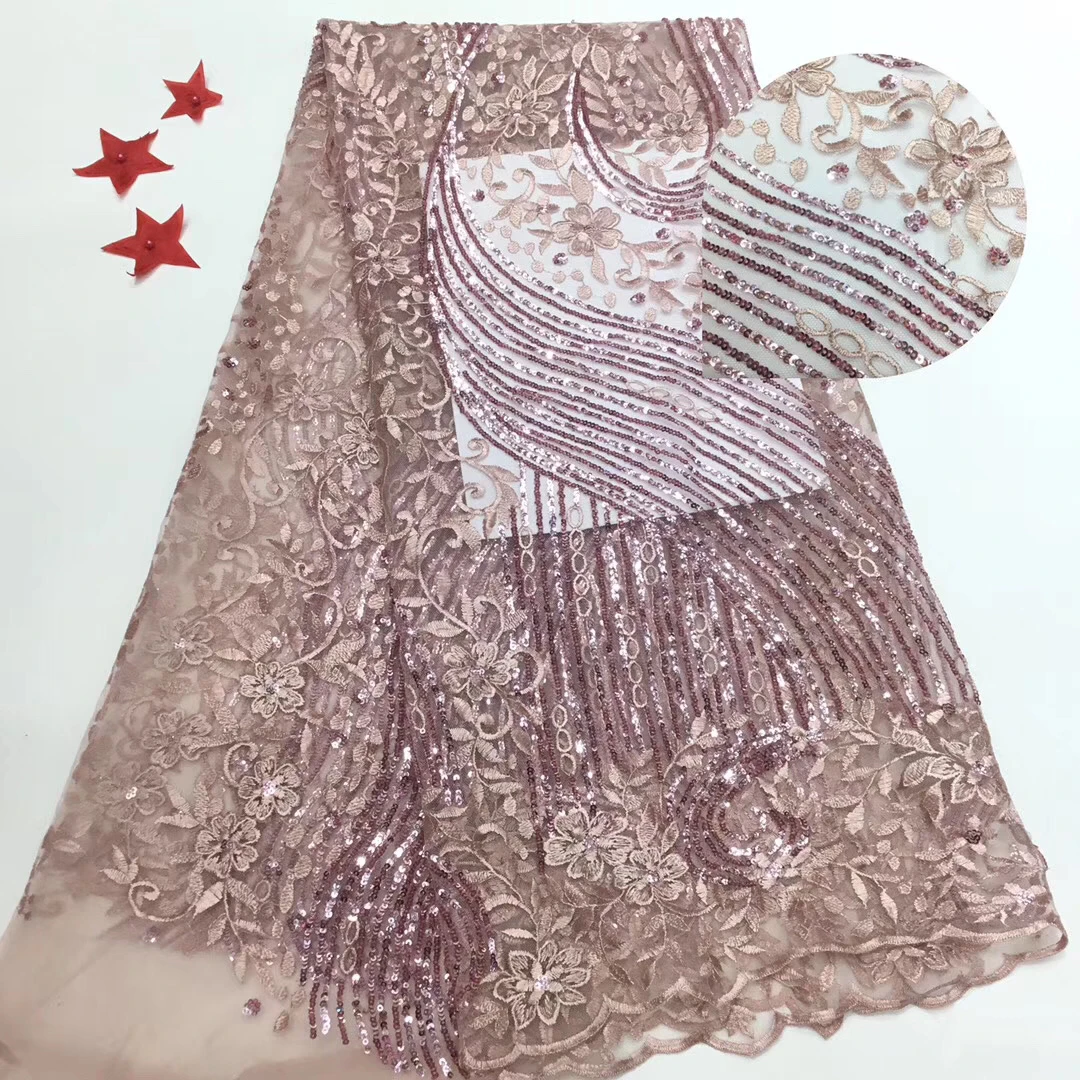 

Nigerian sequin lace fabric 2020 high quality lace african mesh lace fabric wedding french tulle lace fabric for women t35911
