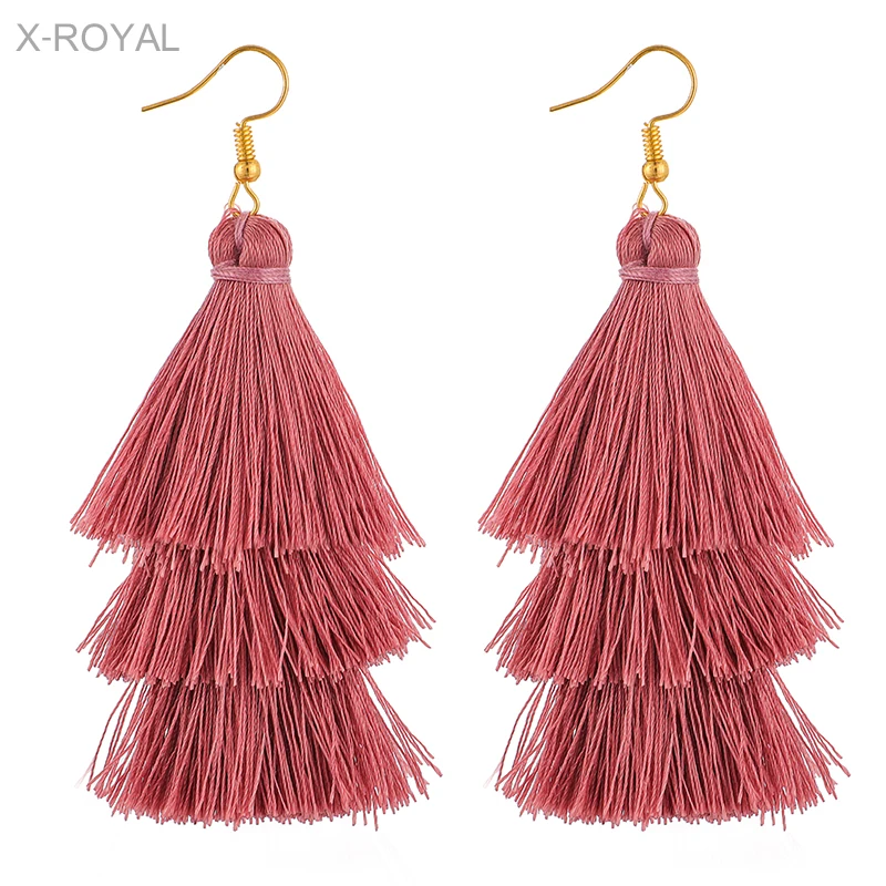 X ROYAL 3 Слоистые богемные Роскошные массивные Серьги кисточки Boho модные ювелирные