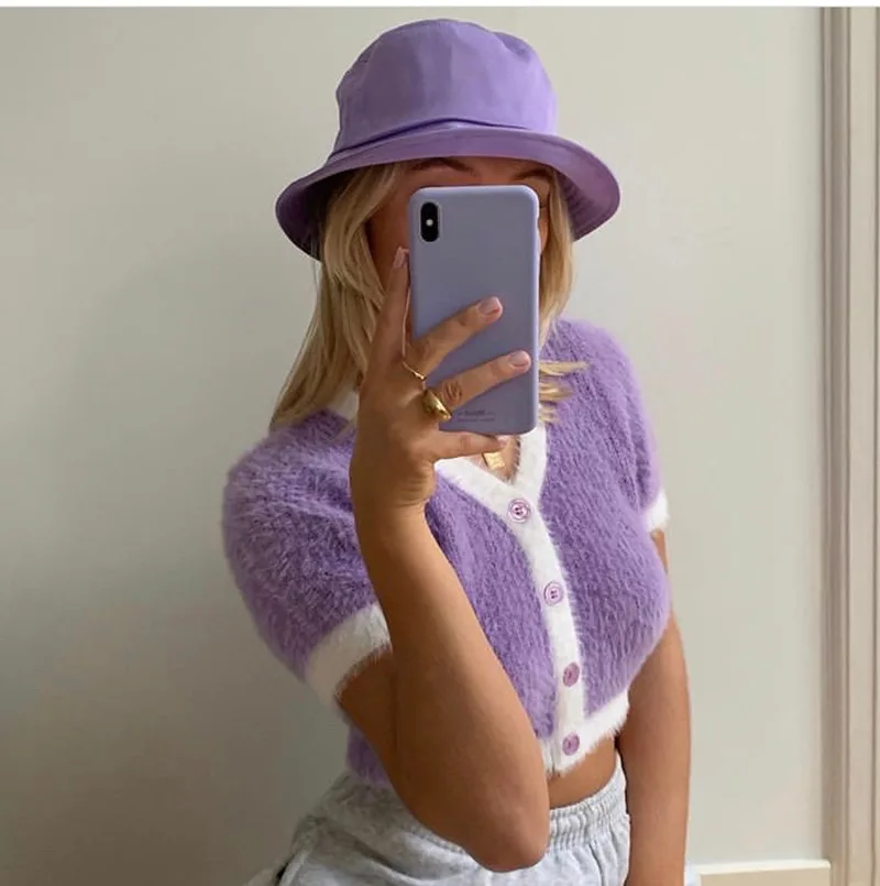 

SHZQ Spring Korean sweater women vintage pink cardigan knitted cute sweater punk crop sweater knit korean cardigans cute purple