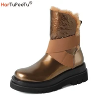 russia forst winter snow boots women waterproof chunky block heel ankle booties warm wool fur lining heighten platform shoes