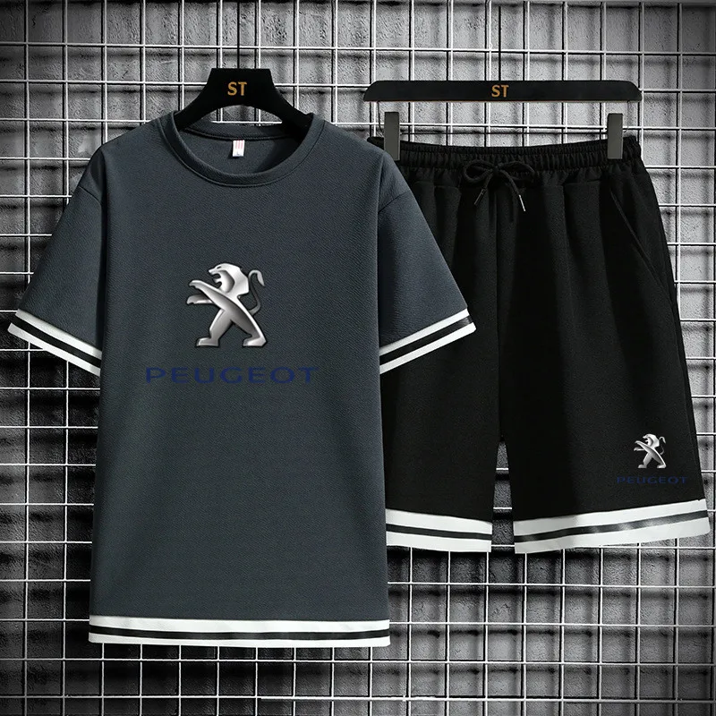 

2021 new Peugeot car LOGO men's short-sleeved hot sale printed T-shirt sports and leisure suit short-sleev summer 2-piece set