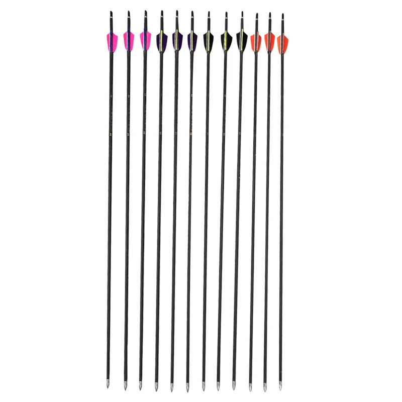 

10pcs 900 Spine Archery Mixed Carbon Arrow Total Length 82.7cm OD 6mm with 100grain Arrowhead for Recurve/Compound Bow Shooting