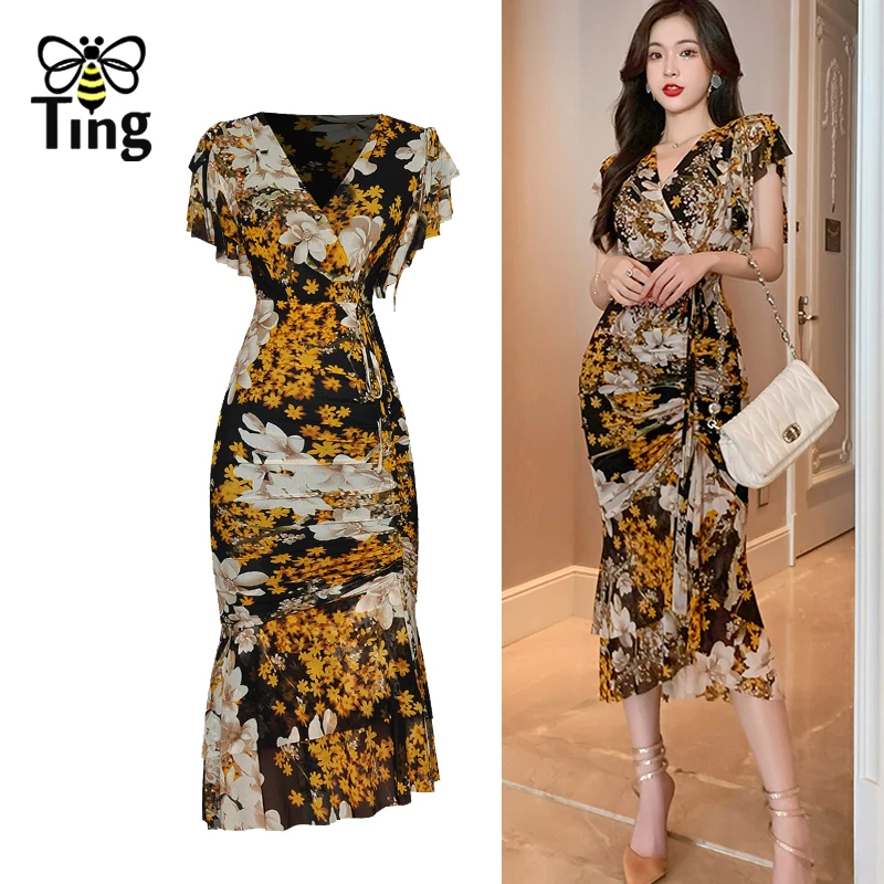 Женское вечервечерние платье-миди Tingfly винтажное облегающее платье с цветочными