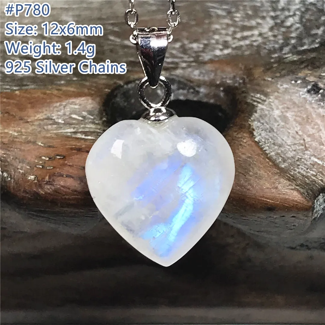 

Natural Moonstone Pendant Necklace 925 Silver Chains For Women Men Gift Blue Light Crystal Heart Beads Gemstone Jewelry AAAAA
