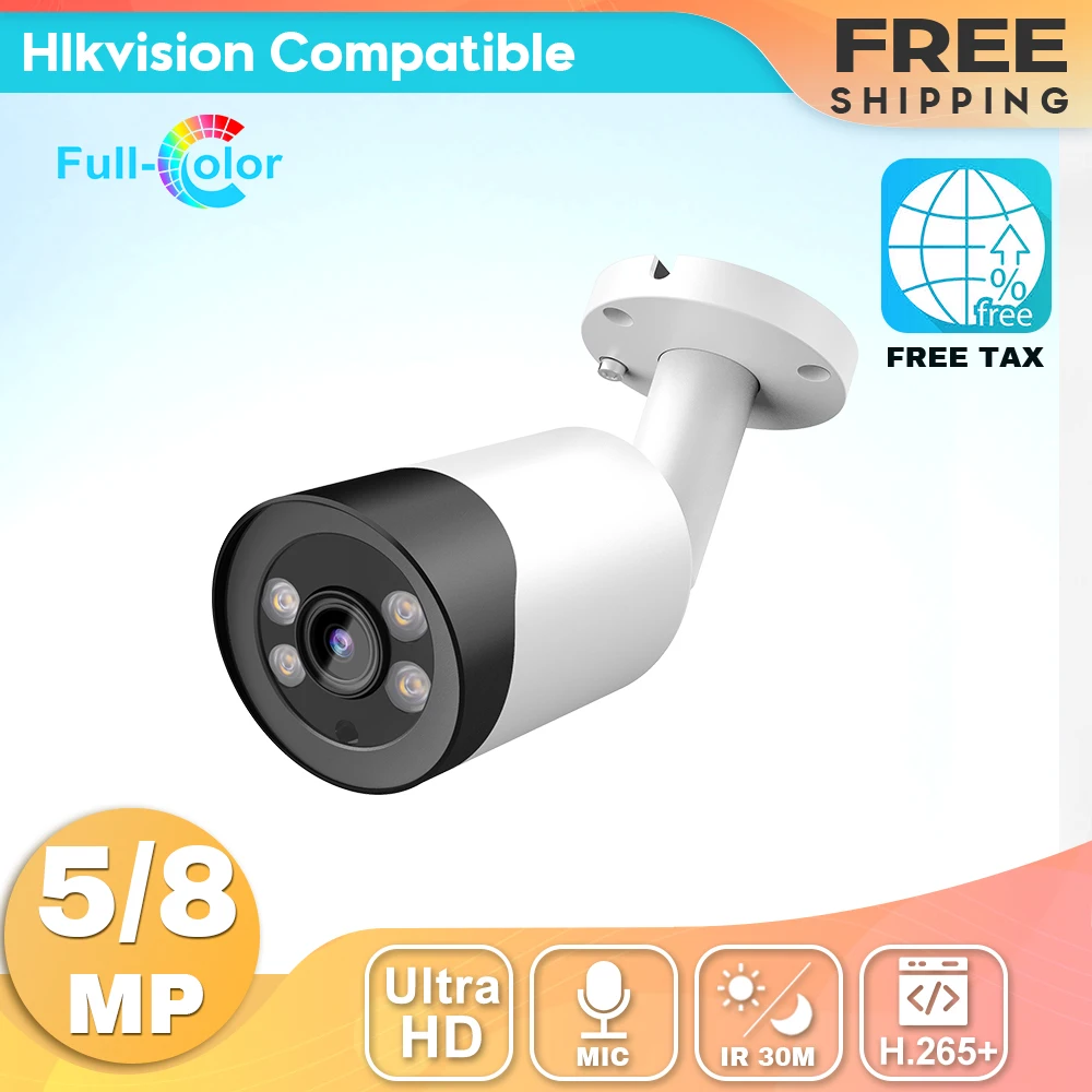 

Hikvision Compatible ColorVu 8MP Bullet POE IP Camera 4K Network CCTV Camera 5MP H.265+ Built-In Mic Plug&play Home Security IPC