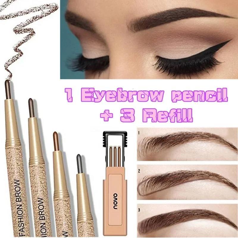 1Eyebrow Pencil and 3 Refill Waterproof Eye Brow Eyeliner Eyebrow Pen with Brush Makeup Cosmetic Tool Colors | Красота и здоровье