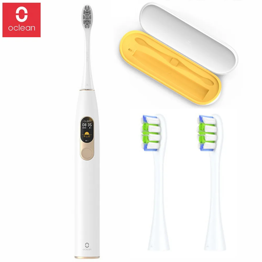 With 2pcs head1 Глобальная версия Oclean X sonic электрическая зубная щетка с 8 головками Водонепроницаемая ультра звуковая Быстрая зарядка цветной экран зубная щетка - Цвет: With 2pcs head1