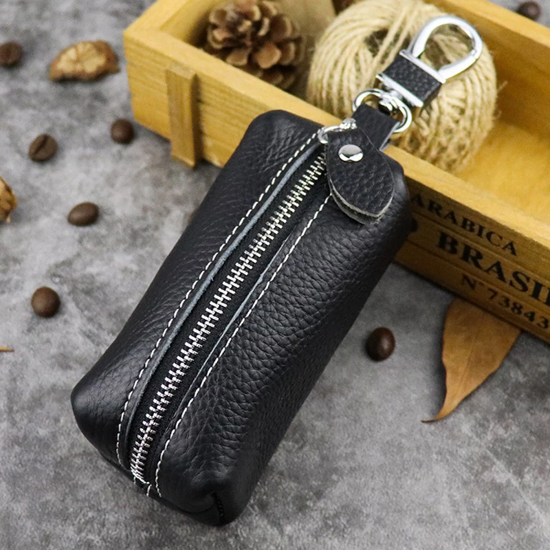Genuine Leather Car Key Protection Case Men Keychain Coin Purse Casual Housekeeper Holders Zipper Key Covers Wallet Unisex