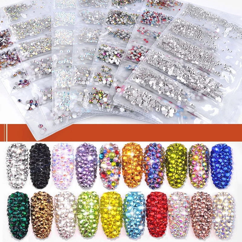 All Colors SS3-SS10 Mix Sizes Crystal Glass Non Hotfix Rhinestone Glitter Strass Glue On Rhinestone for Nail Art Decorations