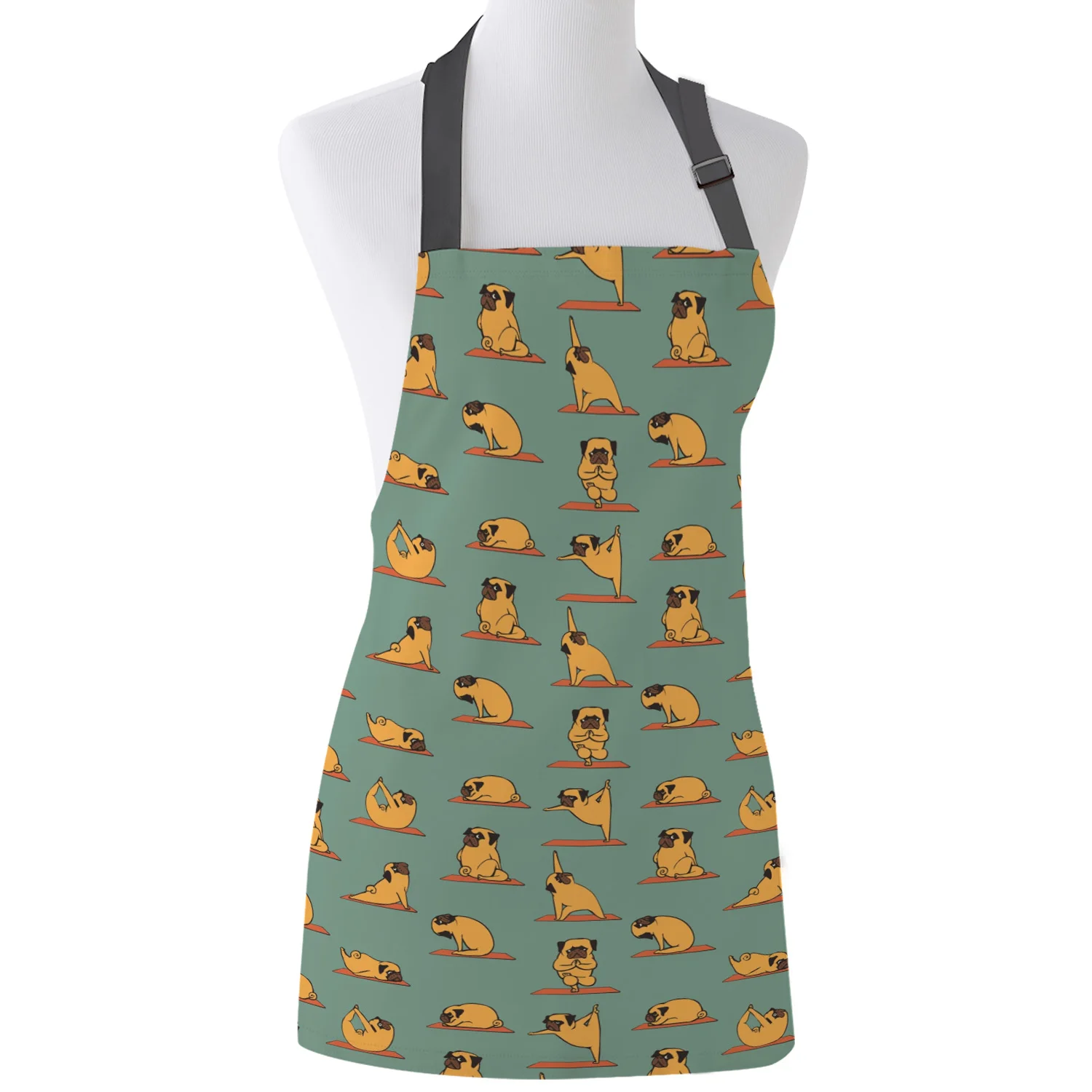 

Pug Yoga Print Apron Print Unisex Kitchen Bib with Adjustable Neck for Cooking Gardening