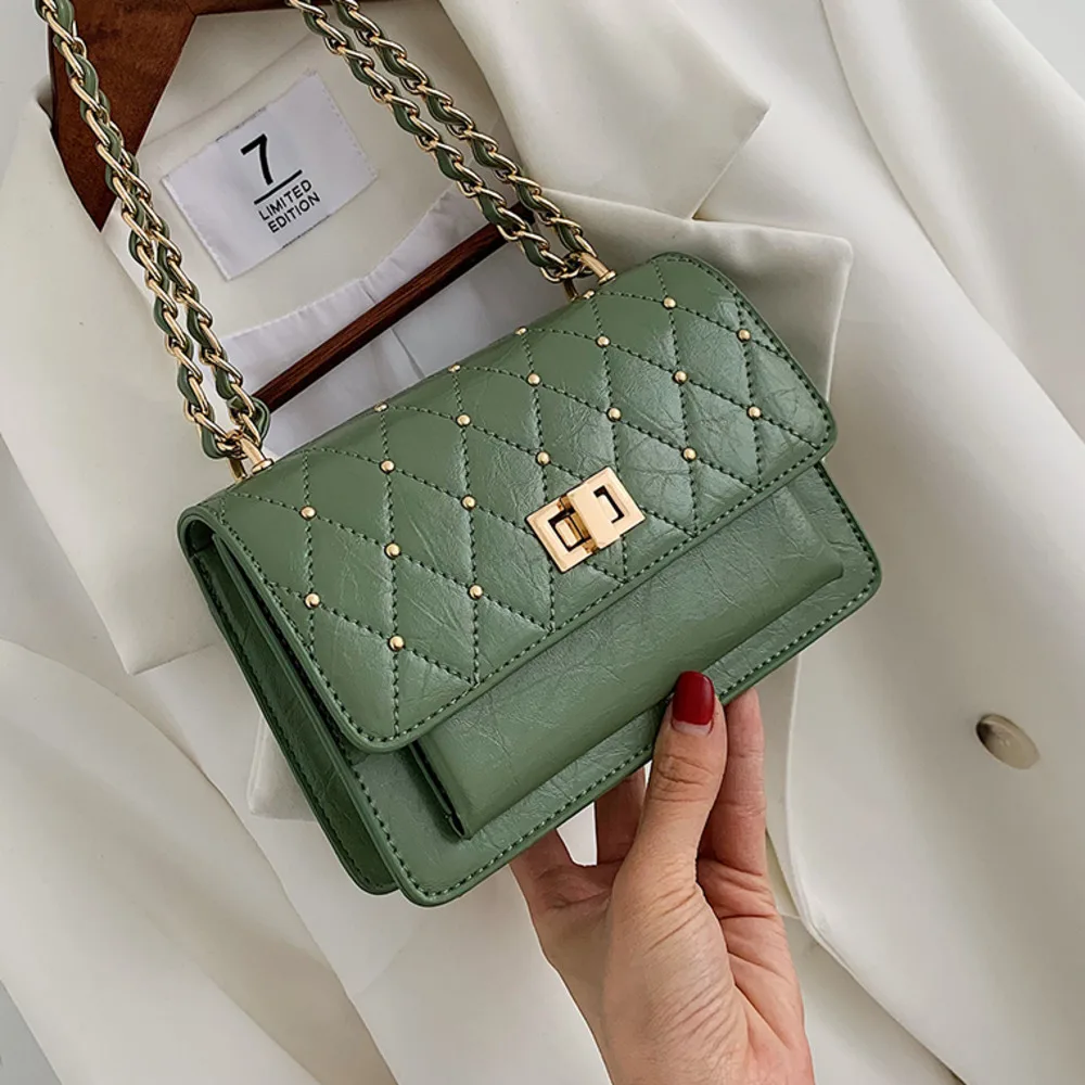 Горячие каналы стеганые маленькие заклепки цепи плеча женщин слинг сумки