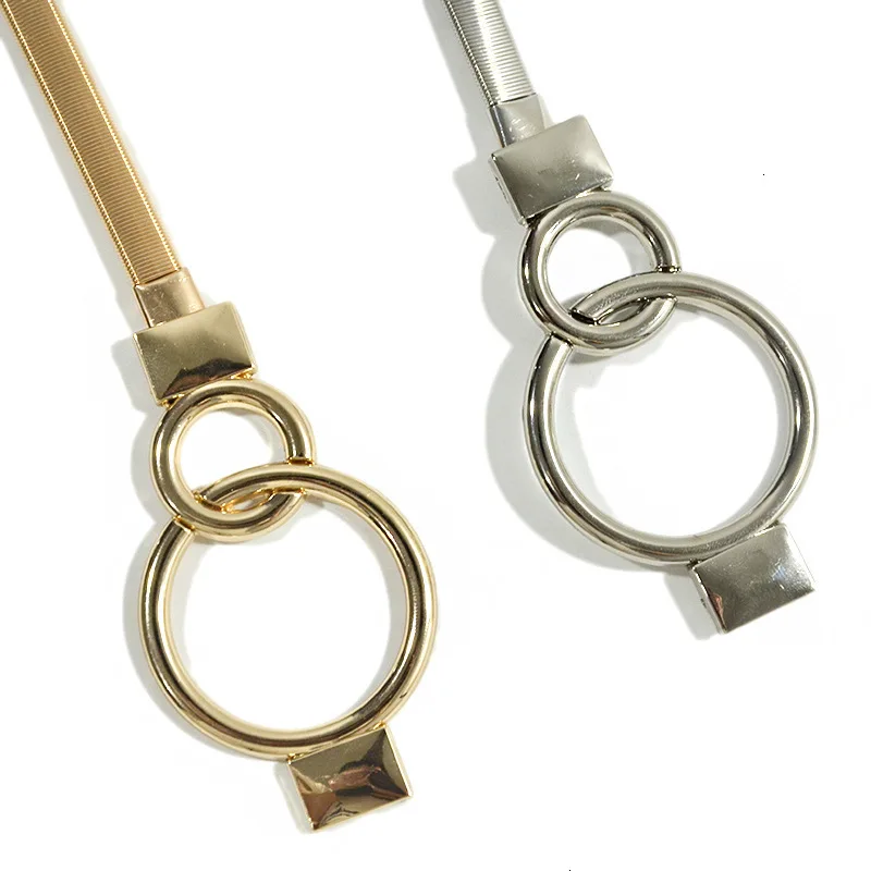 

Women Silver Gold Chain Belts Womens Elastic Metal Waist Belts Female Cute Ring Buckle Belts For Ladies Dresses