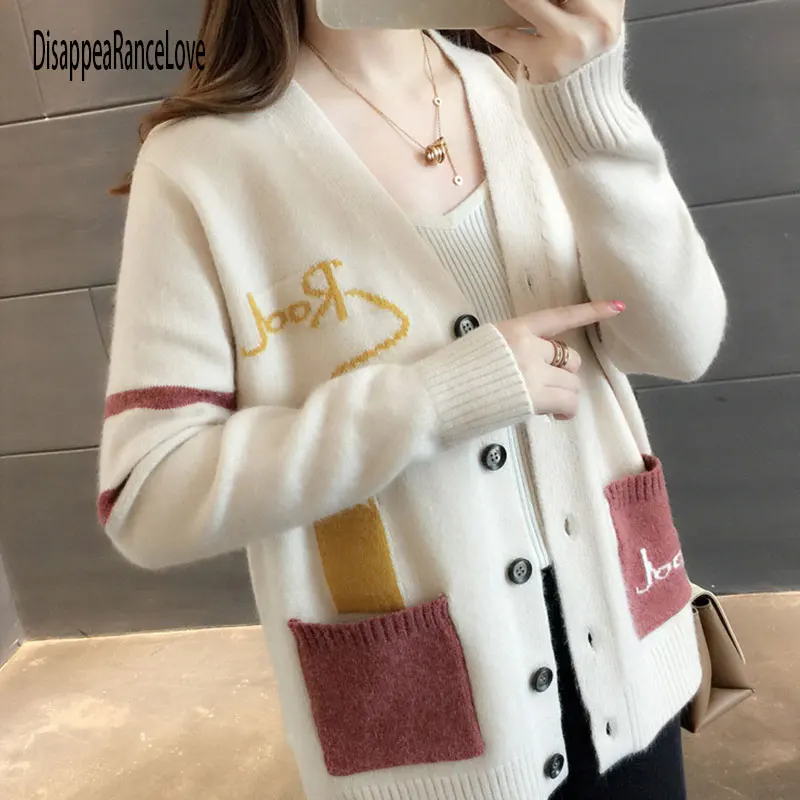

2021 New Spring Autumn Sweet Sweater Cardigans Women V Neck Printing Knitwear Single Breasted Casual Knit