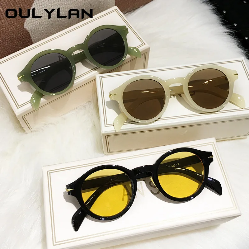 Круглые Солнцезащитные очки Oulylan для мужчин и женщин новинка 2021 винтажные желтые