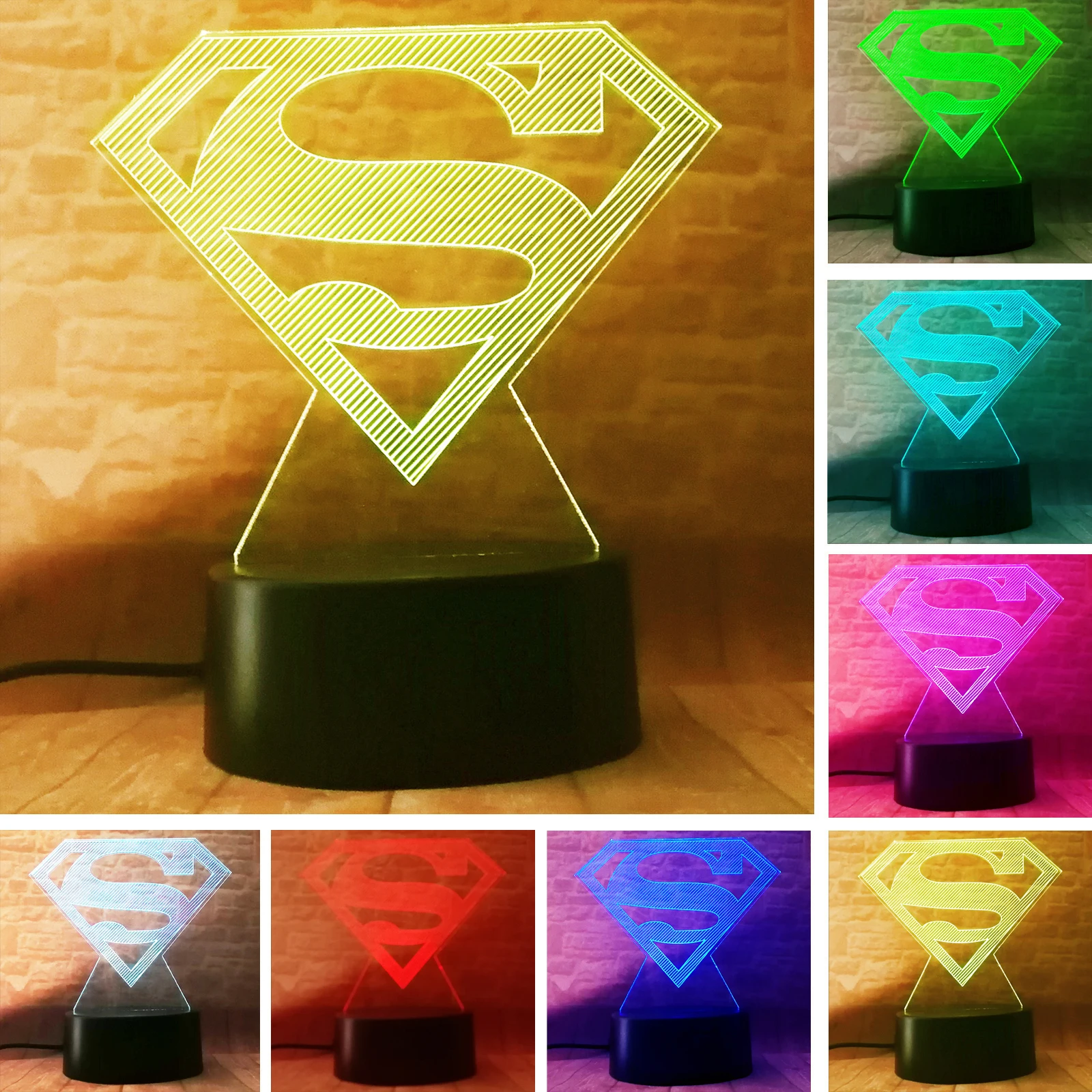 Креативные Мстители символ логотипа Супермена DC 7 цветов градиентная подсветка