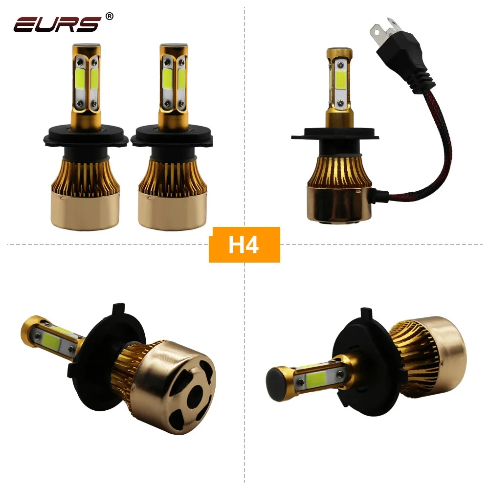 EURS 2 шт. X7 светодиодный фар 4 стороны COB Чип 40 Вт 8000LM H1 H3 H7 9008 9005 9006 9004 H7 светодиодный H4 H13 машина головная лампа 6000 К авто лампы