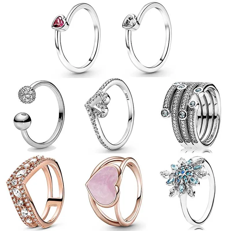 

New 925 Sterling Silver Ring Red Tilted Heart Solitaire Pink Swirl Enamel Ocean Frosty Open Ring For Women Gift fashion Jewelry