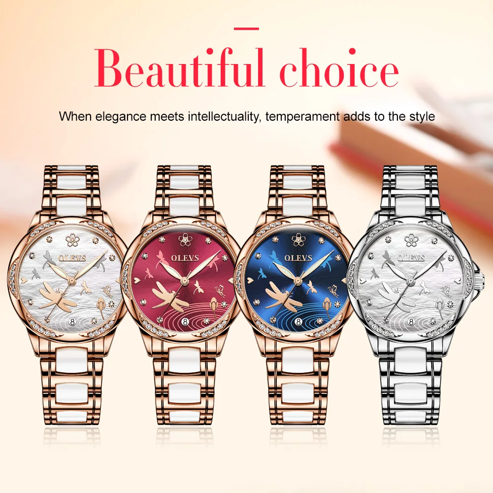 OLEVS Women Watch Fashion Ceramic Dress Automatic Mechanical Diamond Simple Waterproof Luminous Small Ladies Wristwatch 2020