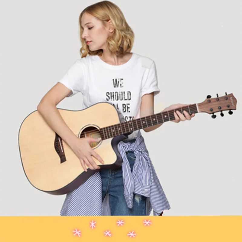 Handmade 40 inch Guitar Solid Sitka Spruce Acoustic Folk Pop Concert Instrument Stain AGT116 | Спорт и развлечения