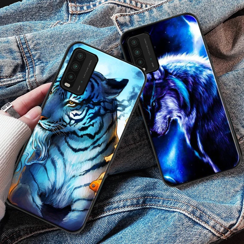 

Phone Case For Xiaomi Redmi 9 9i 9AT 9T 9A 9C Note 9 9T 9S 9 Pro Max Luxury Black Shell Cover Wolf Lion Cool Animal funda