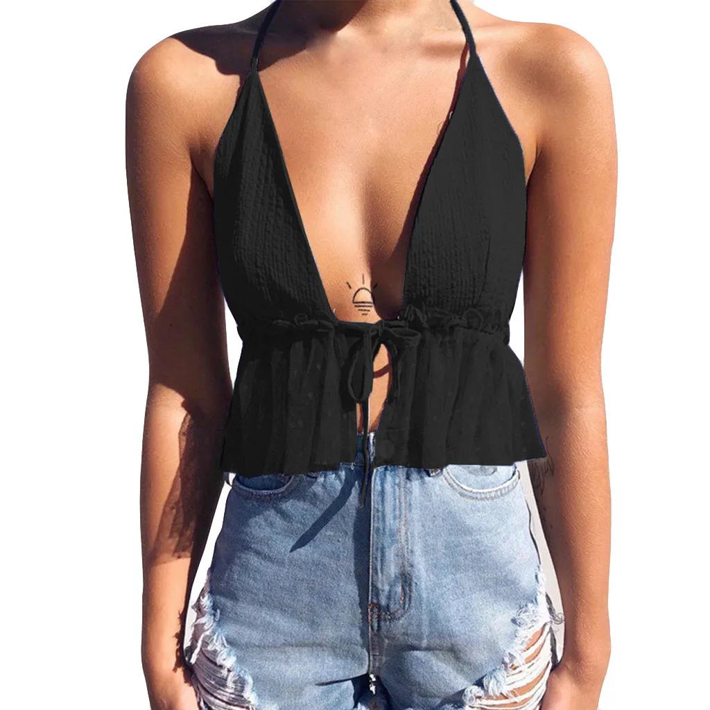 Женский сетчатый canisole сексуальный чистый цвет с открытыми плечами открытая