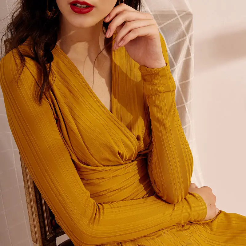 

2021 New Elegant Dresses Women Summer V-neck Sashes High waist A-Lined Dress Lady Long Sleeve solid Vestidos