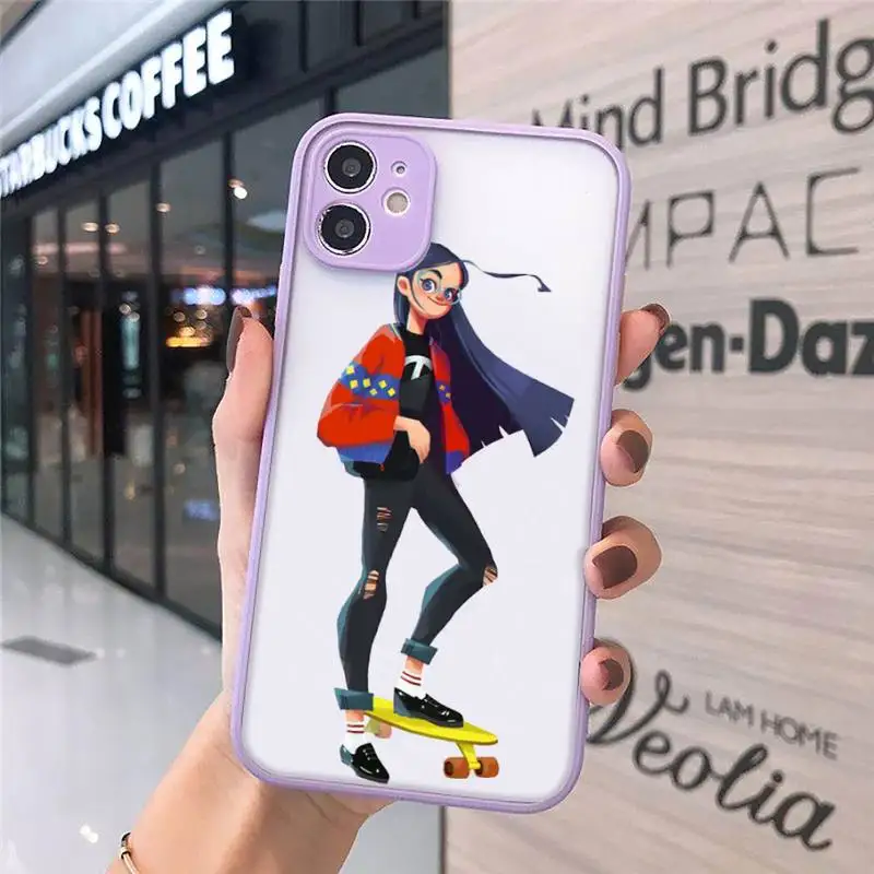 

Skateboard cartoon girl Phone Case Matte Transparent for iPhone 7 8 11 12 s mini pro X XS XR MAX Plus cover funda