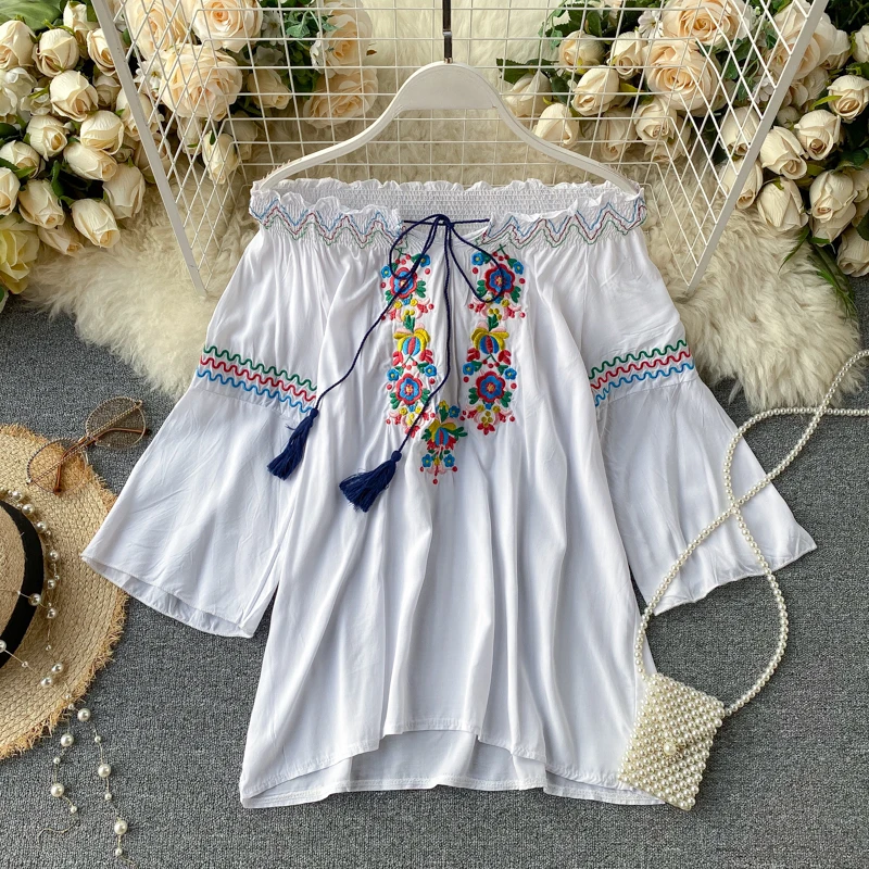 Женская винтажная блузка с цветочной вышивкой хлопковые топы в этническом стиле