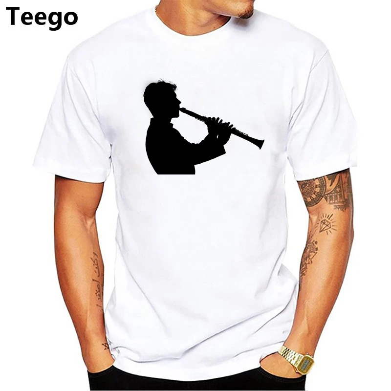 Винтажный стиль кларнет силуэт Футболка 2018 Лето Харадзюку Панк Забавный вырез