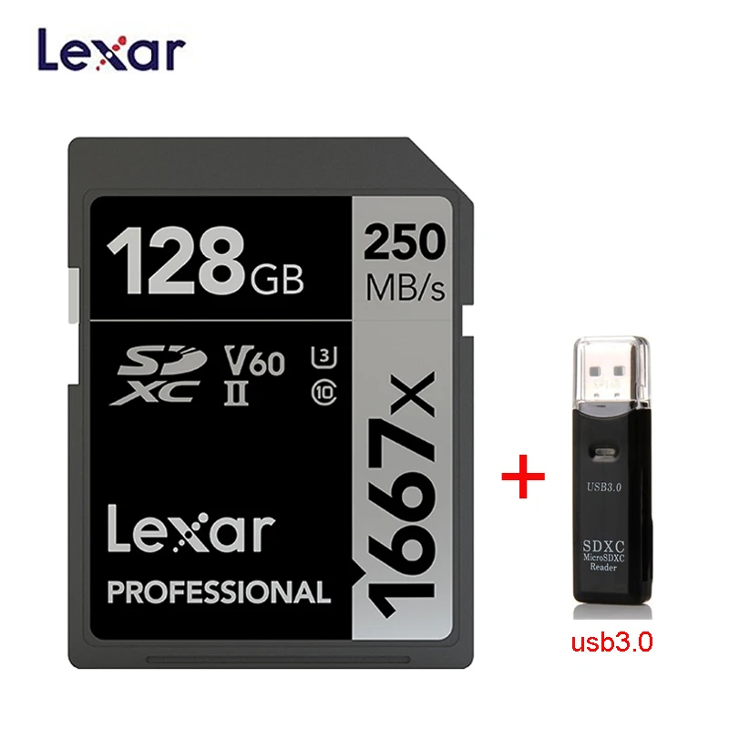 Lexar SD карты 1667X 250 МБ/с. 64 Гб 128 256 SDXC UHS-II U3 флэш-карта памяти для 3D 4K цифровой Камера