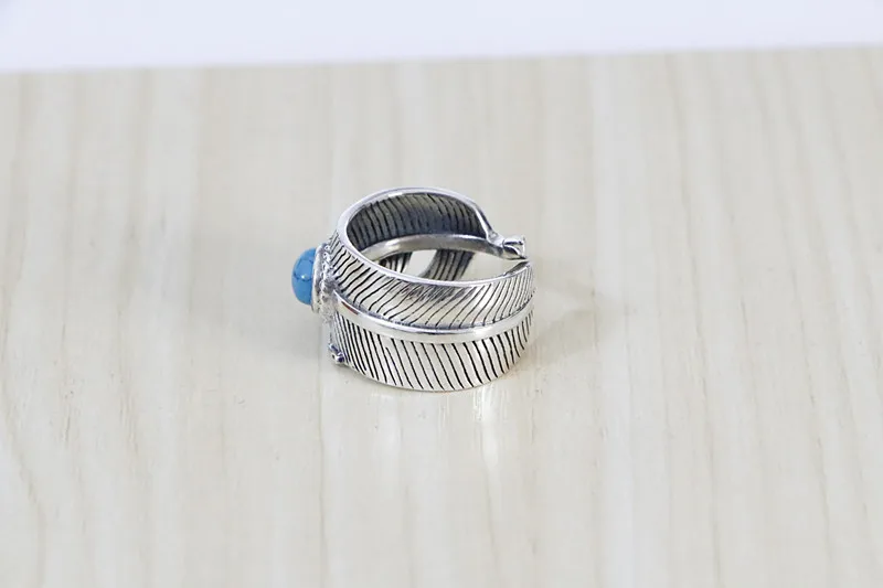 

Retro Gorgeous Mosaic Natural Blue Turquoise Feathers Open-ended Ring Index Finger Fashion Men's Ring Female