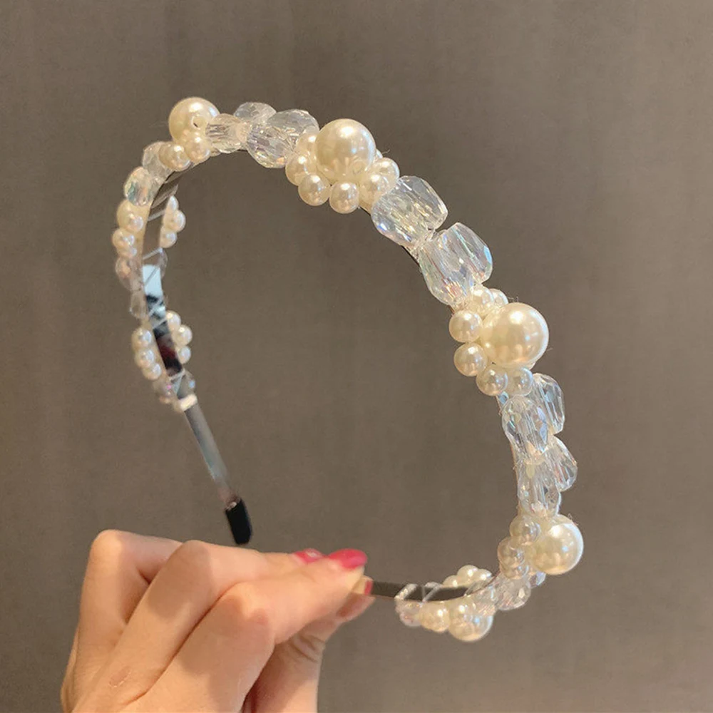 

Super Fairy Retro Crystal Pearl Headband for Girl Hairband Hair Hoop Hand-woven Hair Accessories Sweet Headdress for Women