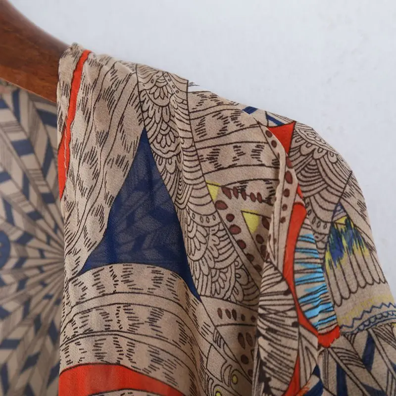 

Женский Летний шифоновый кардиган в стиле бохо с коротким рукавом и геометрическим цветочным принтом