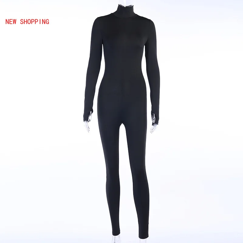 

2021 Spring Fall Women Sexy Slim-fit Bodysuit Jumpsuit Fashion One Piece Outfits Sexy Long Sleeve Black White Bodycon Rompers