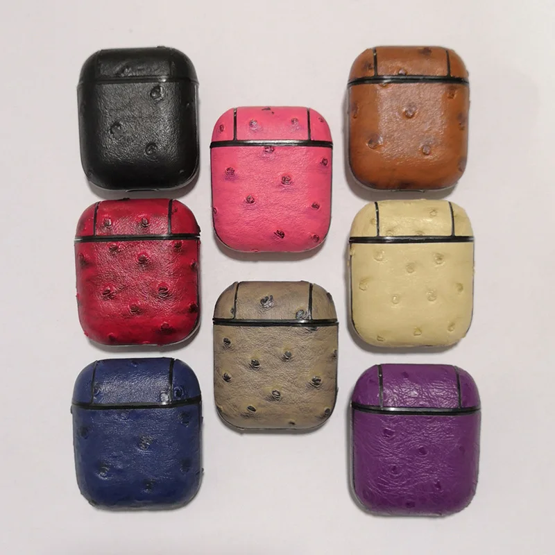 

Fashion Ostrich Earphone Case For Apple Airpod Bluetooth Wireless Earphone PU Leather Cover Box For AirPod 2