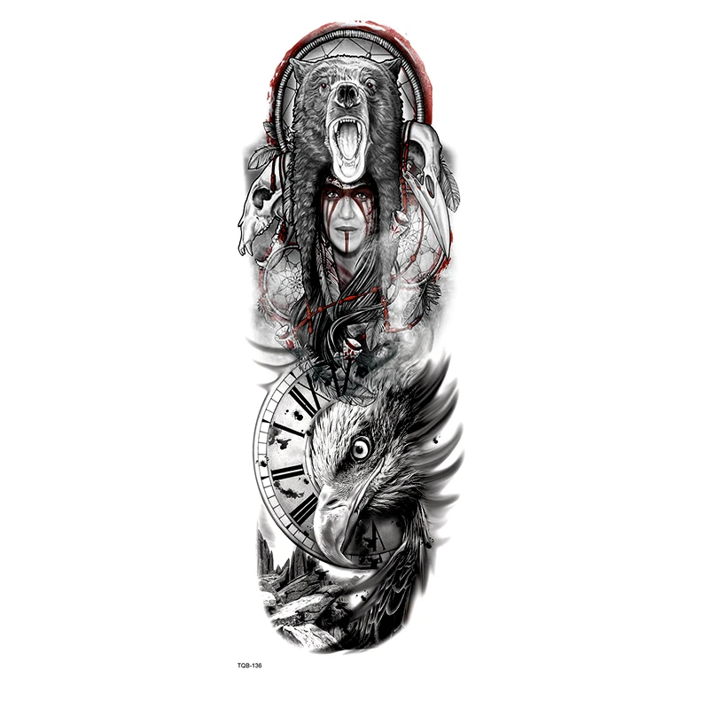 

Celtic Druid Full Arm Waterproof Temporary Tattoos Men Bear And Eagle Glitter Tattoo Arm Sleeves Temporary Tatoo Fake Tattoo
