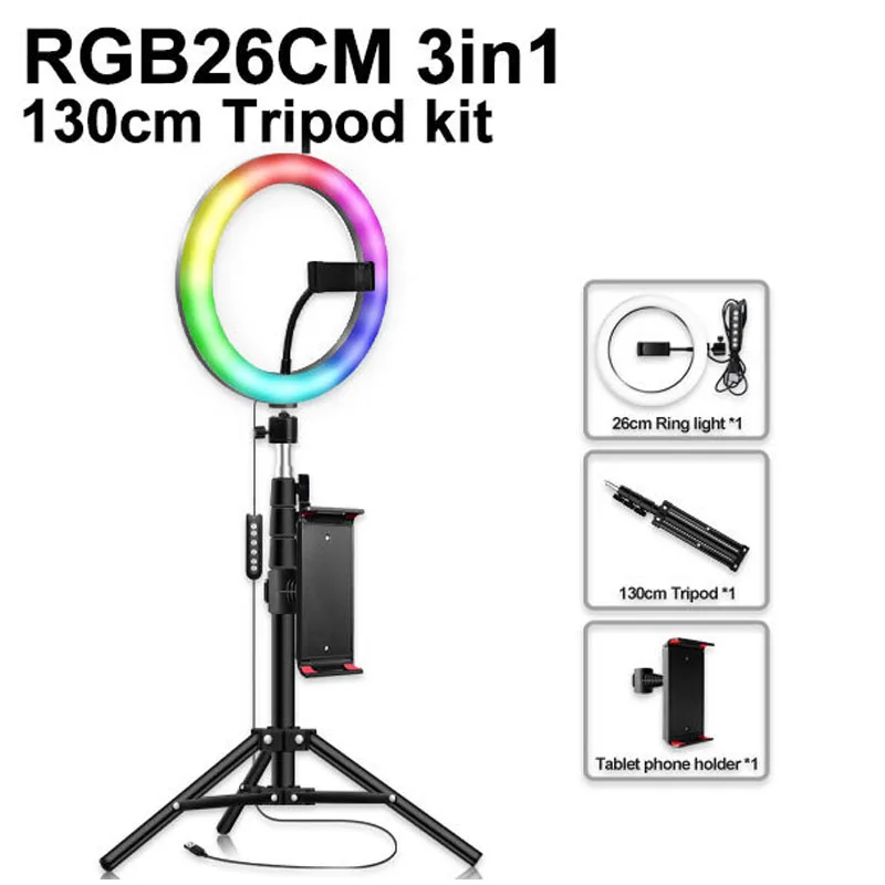 RGB multicolor LED 10inch Selfie Ring Light Dimmable Lamp Photo Video Camera Phone ringlight For Live YouTube Fill 