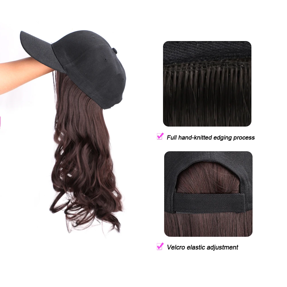 

14 "Natural Synthetic Dark Brown Baseball Cap Wig Hair Dark Brown Wavy Wig Can Connect Naturally to Adjustable Ladies Wig