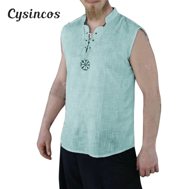 CYSINCOS мужская повседневная хлопковая льняная рубашка лето 2020 белые без рукавов