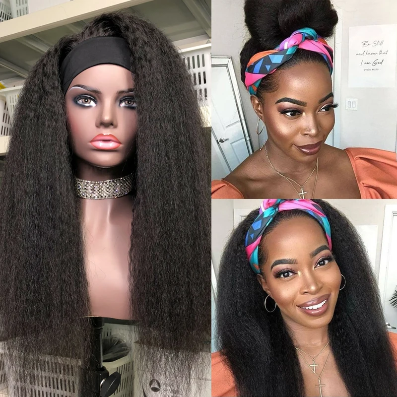 Афро парик из бразильских курчавых 180% человеческих волос с головной повязкой